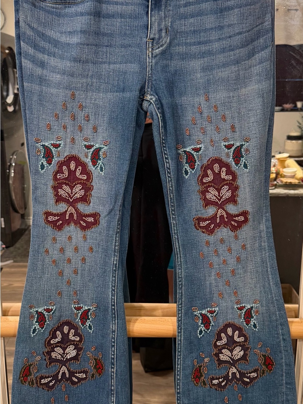 Idyllwind Fueled by Miranda Lambert Flare Jeans w/ Burgundy & Teal Embroidery